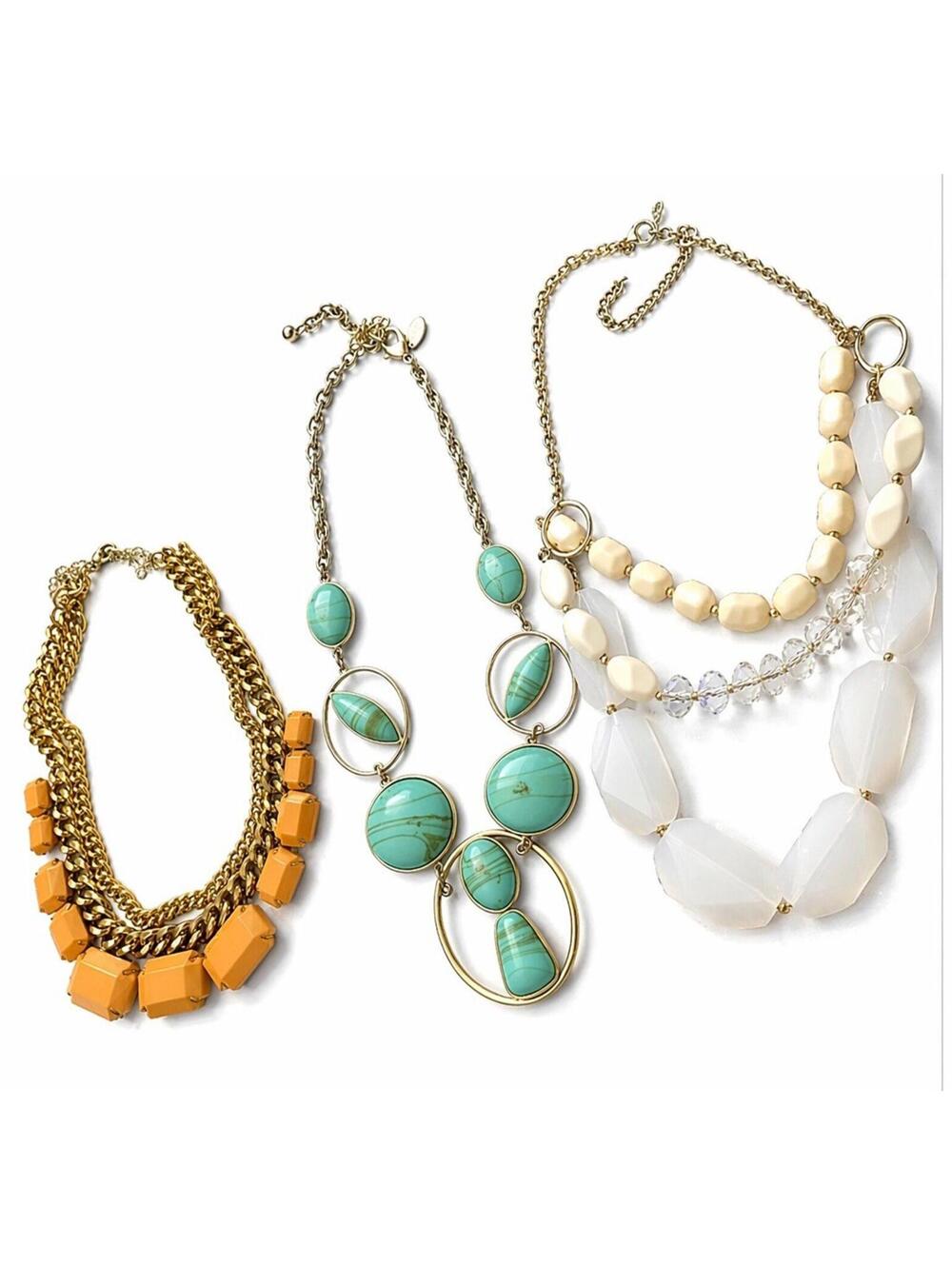 Lot Of 3 Vintage Gold Tone Statement Chunky Necklaces